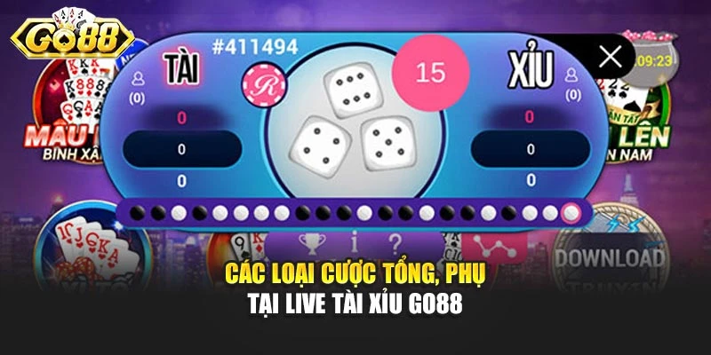 Các loại cược tổng, phụ tại Live Tài Xỉu Go88